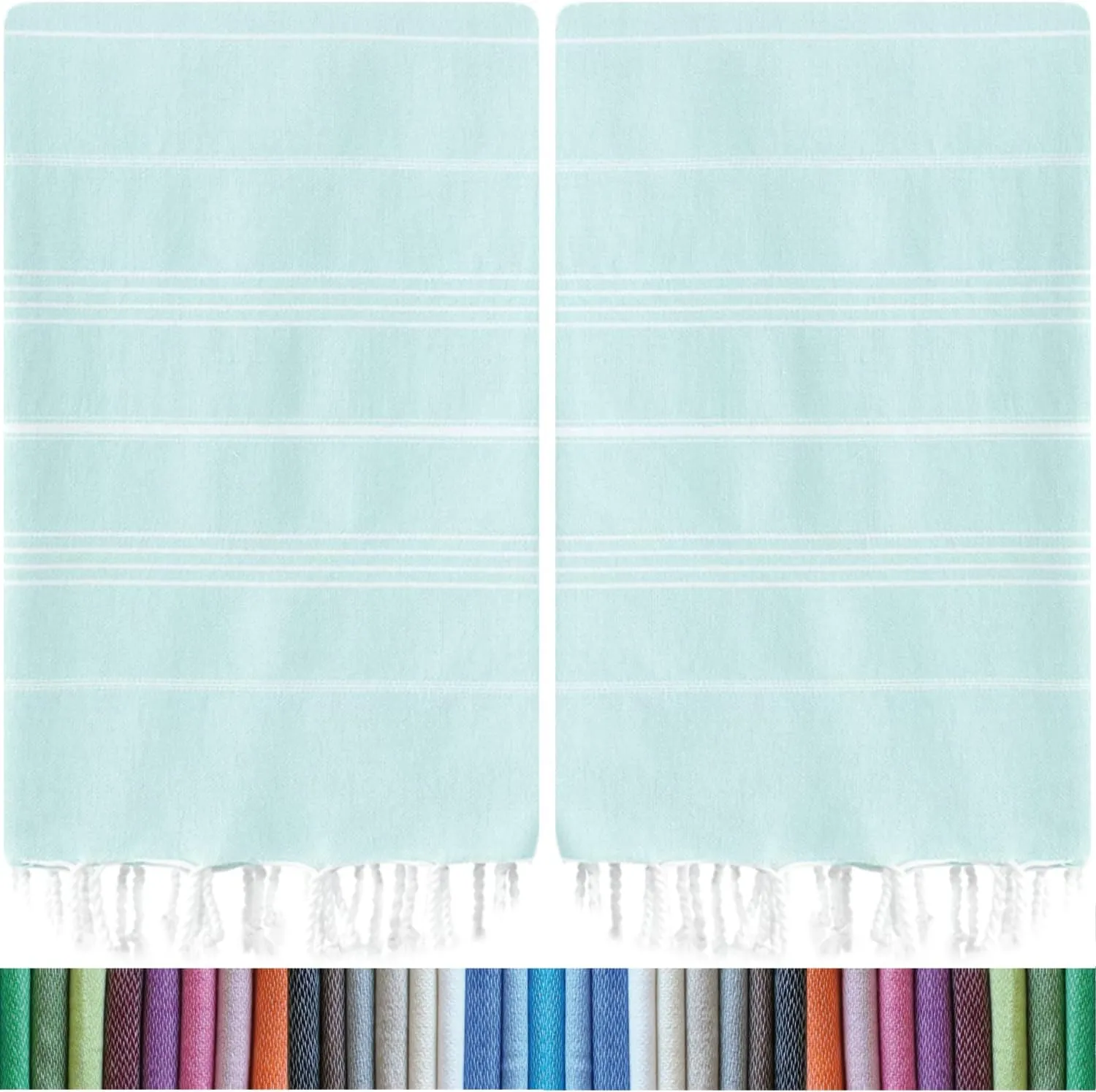 HAVLULAND |Pack of 2| Turkish Beach Towels Oversized 39x71, 100% Turkish Cotton Sand Free Quick Dry Absorbent Towel Travel Blanket for Adults Beach Gift Beach Essentials - Aquamarine