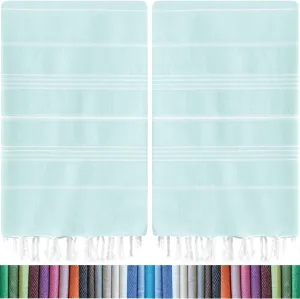 HAVLULAND |Pack of 2| Turkish Beach Towels Oversized 39x71, 100% Turkish Cotton Sand Free Quick Dry Absorbent Towel Travel Blanket for Adults Beach Gift Beach Essentials - Aquamarine