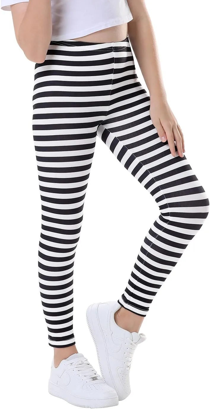 HDE Girl's Leggings Holiday Stretchy Full Ankle Length Striped Tights