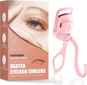 Heated Eyelash Curler with USB - Fast Heat up Within 8s & 24H Long-Lasting - C-Shaped Rechargeable Electric Eyelash Curler - Safe Anti-Burn Lash Curler - Quick Natural Curling Eye Lashes - Pink