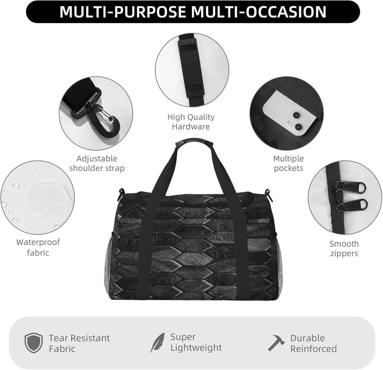 Hexagonal Rectangle Travel Duffel Bag Large Foldable Waterproof Overnight Bag For Beach Swim Bags Pool Sports Gym