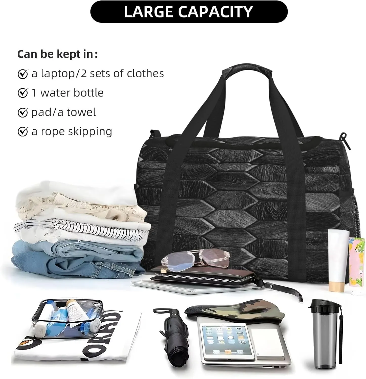 Hexagonal Rectangle Travel Duffel Bag Large Foldable Waterproof Overnight Bag For Beach Swim Bags Pool Sports Gym