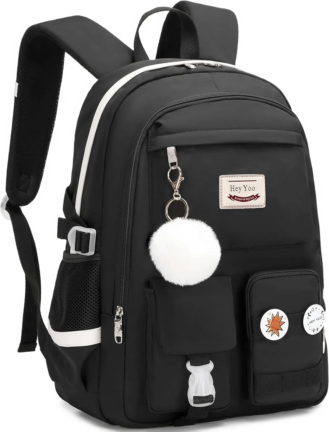 Hey Yoo School Backpack for Girls Backpack with Lunch Box Teen Girl Backpack Set Cute School Bag Bookbag for Teen Girls (Black)
