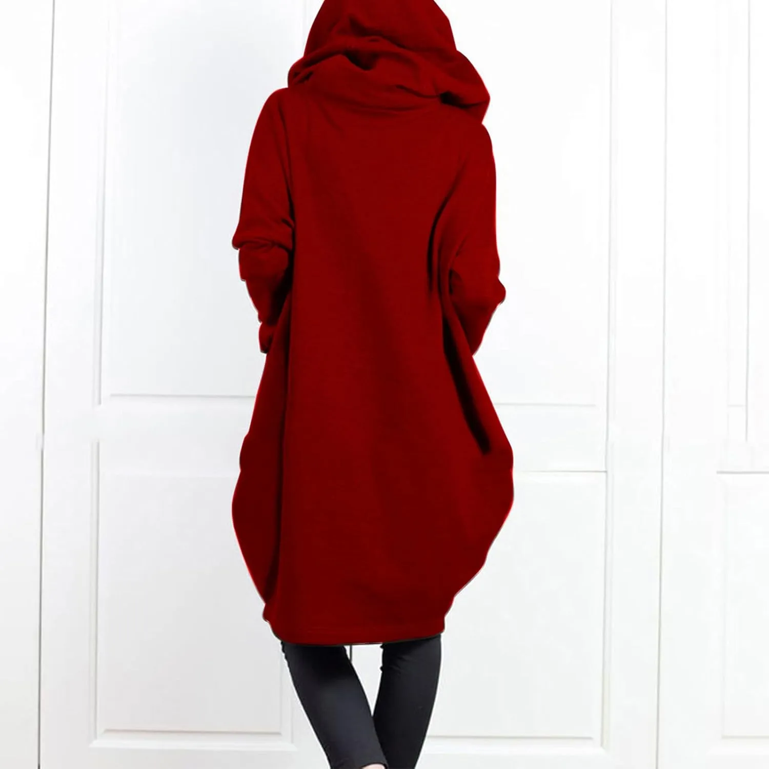 HGps8w Women's Double-Layered Zip Up Hoodies Casual Solid Baggy Tunic Sweatshirt Long Hooded Jacket Loose Outerwear