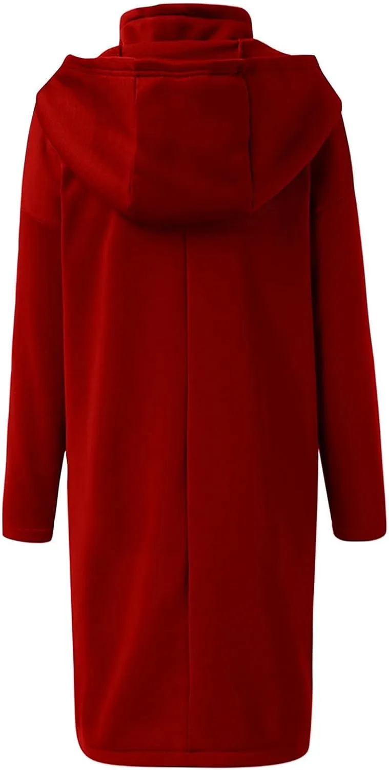 HGps8w Women's Double-Layered Zip Up Hoodies Casual Solid Baggy Tunic Sweatshirt Long Hooded Jacket Loose Outerwear