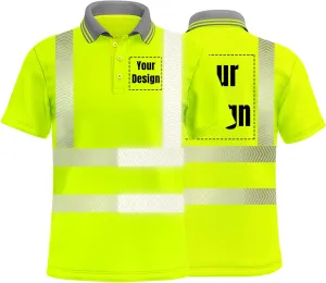 Hi Vis Safety Polo Shirt Custom Your Logo Short Sleeve T-Shirts with Reflective Strips