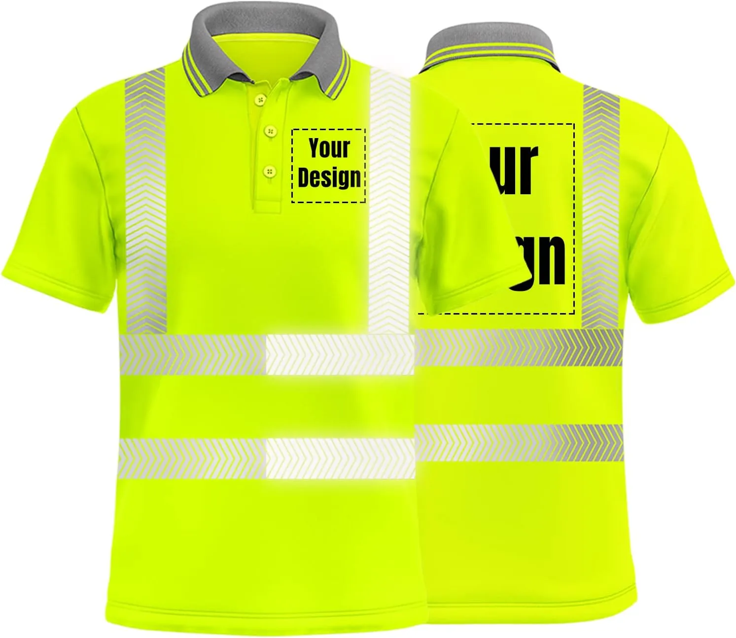 Hi Vis Safety Polo Shirt Custom Your Logo Short Sleeve T-Shirts with Reflective Strips
