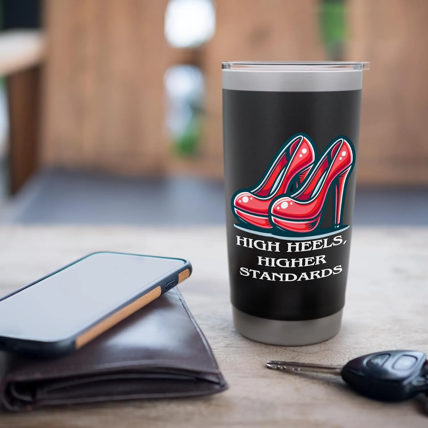 High Heels Higher Standards Funny Fashion Quote, Red Shoes Stainless Steel Insulated Tumbler