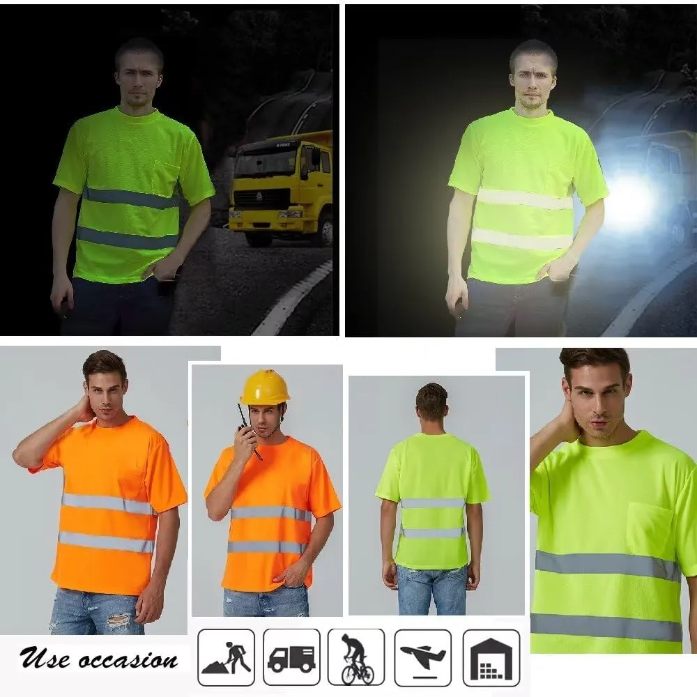 High Visibility Reflective Safety Work Shirts Custom Logo Hi Vis Outdoor Short Sleeve T-Shirt
