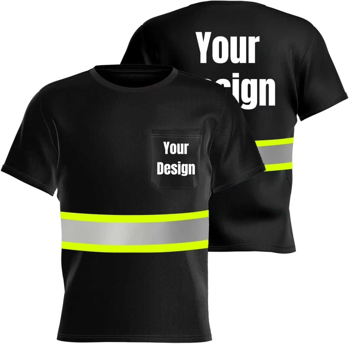 High Visibility Safety Shirts Add Your Design Work Shirts with 4 Inches Plus Reflective Strips