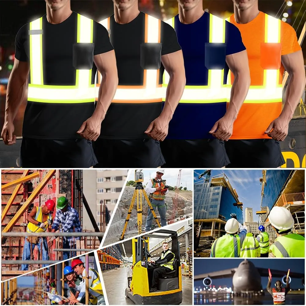 High Visibility Safety Shirts Add Your Design Work Shirts with 4 Inches Plus Reflective Strips