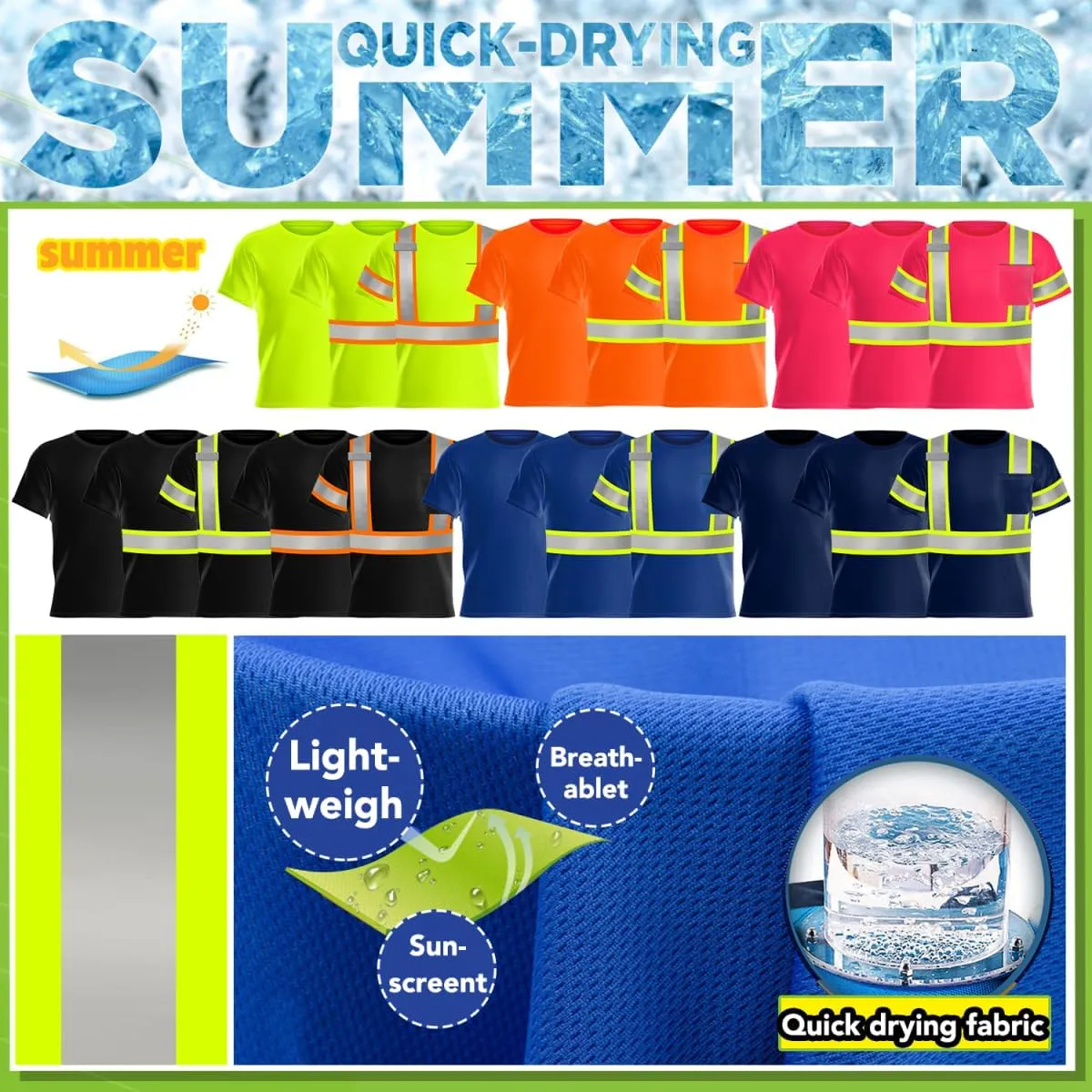 High Visibility Safety Shirts Add Your Design Work Shirts with 4 Inches Plus Reflective Strips