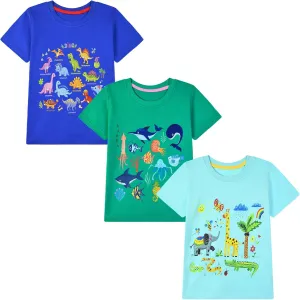 HILEELANG Toddler Boy Short Sleeve Tee Shirts Summer Cotton Casual Graphic Crewneck Tshirt Packs