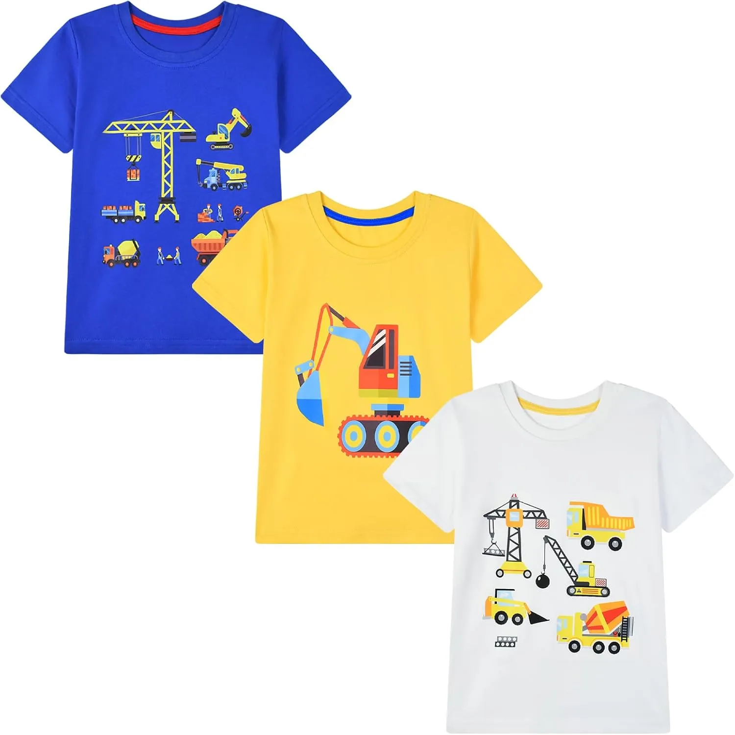 HILEELANG Toddler Boy Short Sleeve Tee Shirts Summer Cotton Casual Graphic Crewneck Tshirt Packs
