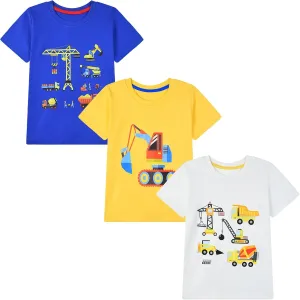 HILEELANG Toddler Boy Short Sleeve Tee Shirts Summer Cotton Casual Graphic Crewneck Tshirt Packs