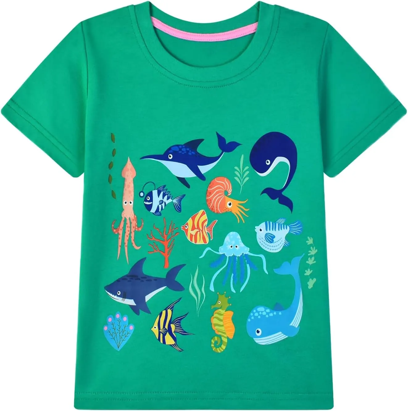 HILEELANG Toddler Boy Short Sleeve Tee Shirts Summer Cotton Casual Graphic Crewneck Tshirt Packs