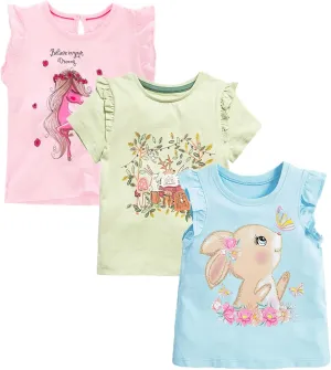 HILEELNAG Girls' Tees Short Sleeve Cotton Casual Graphic T-Shirts Easter Summer Tops 3Packs