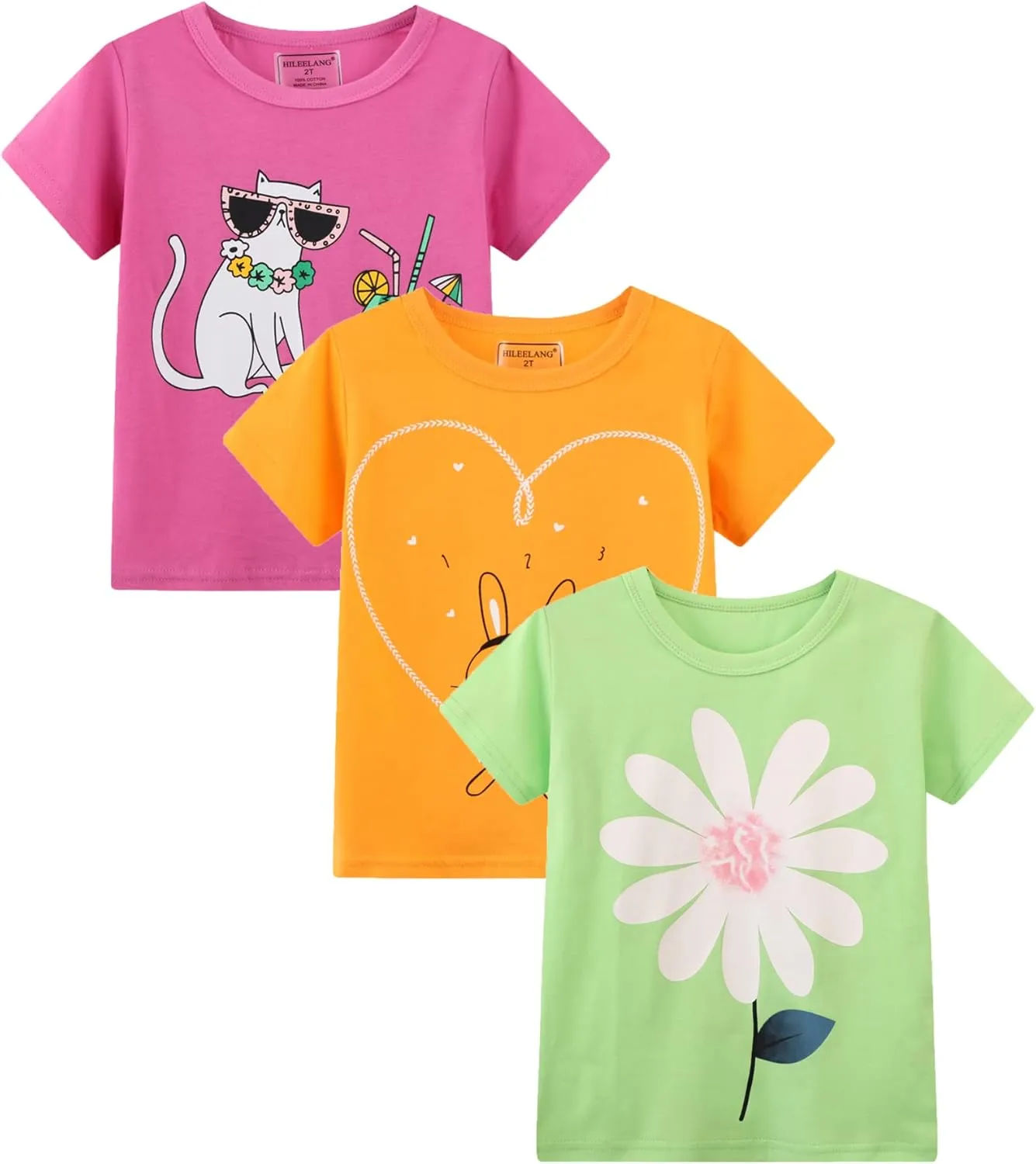 HILEELNAG Girls' Tees Short Sleeve Cotton Casual Graphic T-Shirts Easter Summer Tops 3Packs