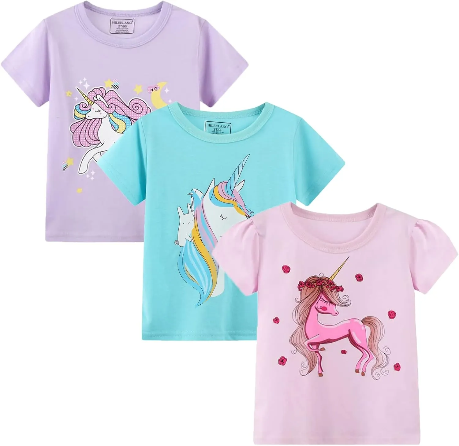 HILEELNAG Girls' Tees Short Sleeve Cotton Casual Graphic T-Shirts Easter Summer Tops 3Packs