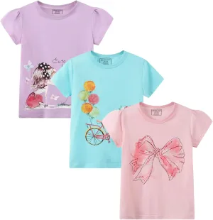 HILEELNAG Girls' Tees Short Sleeve Cotton Casual Graphic T-Shirts Easter Summer Tops 3Packs