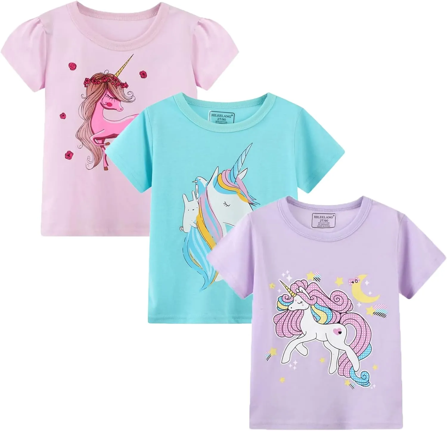 HILEELNAG Girls' Tees Short Sleeve Cotton Casual Graphic T-Shirts Easter Summer Tops 3Packs