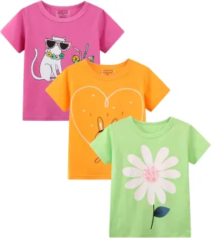 HILEELNAG Girls' Tees Short Sleeve Cotton Casual Graphic T-Shirts Easter Summer Tops 3Packs