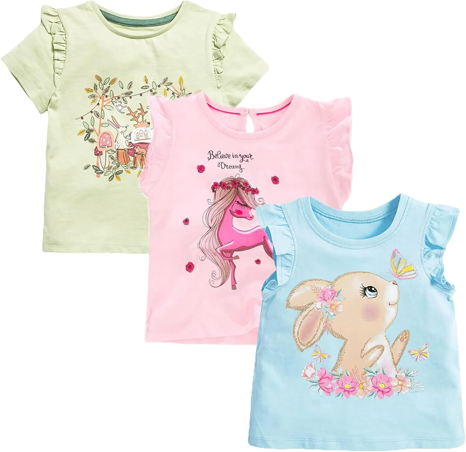 HILEELNAG Girls' Tees Short Sleeve Cotton Casual Graphic T-Shirts Easter Summer Tops 3Packs
