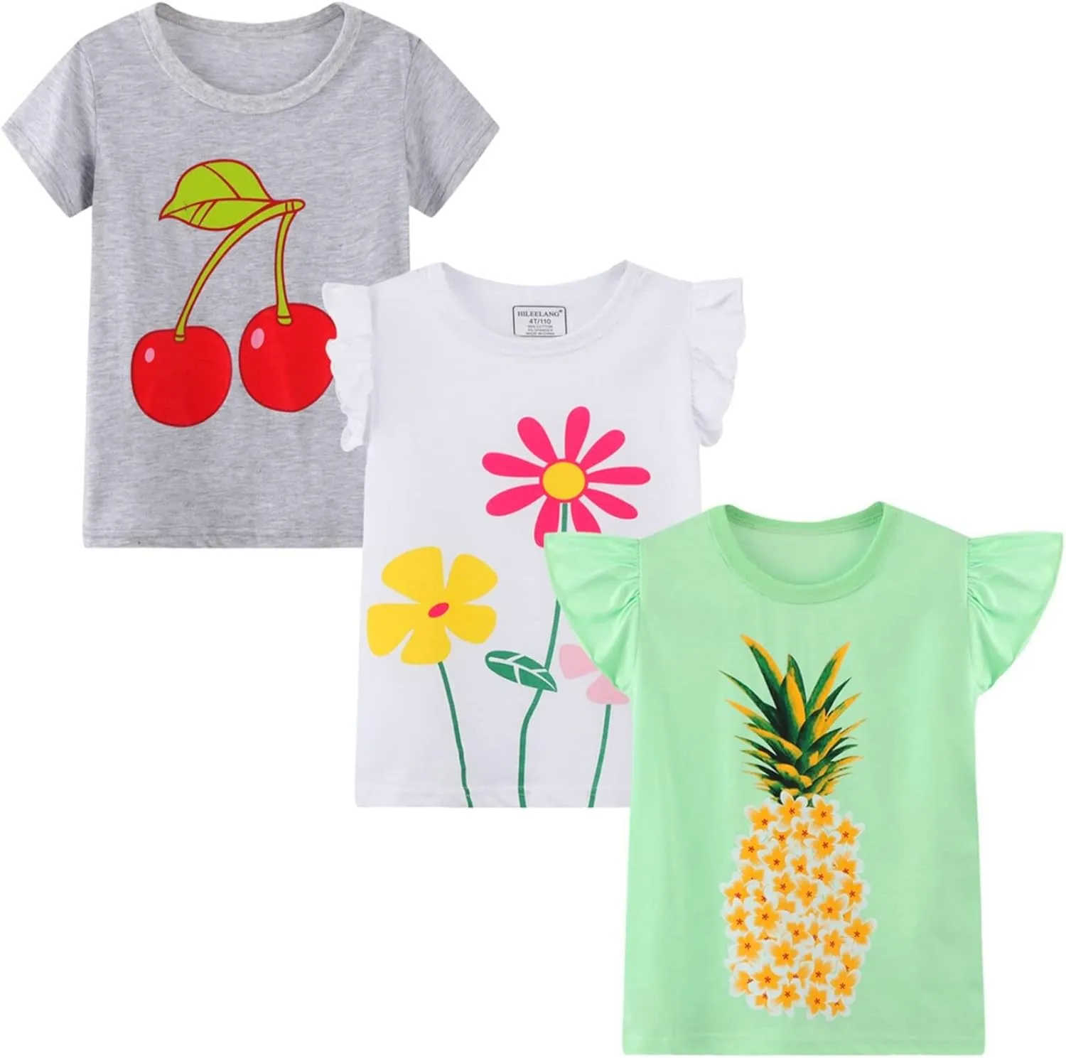 HILEELNAG Girls' Tees Short Sleeve Cotton Casual Graphic T-Shirts Easter Summer Tops 3Packs