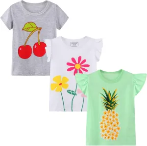HILEELNAG Girls' Tees Short Sleeve Cotton Casual Graphic T-Shirts Easter Summer Tops 3Packs