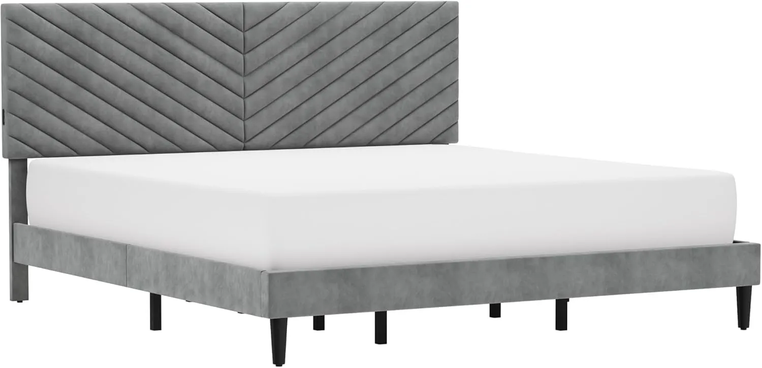Hillsdale Crestwood Modern Wood/Fabric Upholstered King Bed in Gray