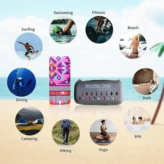 Hiturbo Microfiber Beach Towel-Quick Fast Dry Super Bath Towels Absorbent Lightweight Pool Beach Blanket, Ultra Compact Perfect for Travel Pool Swimming Bath Camping Yoga Gym Sports