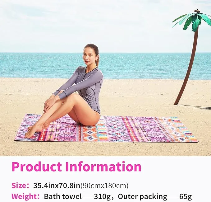 Hiturbo Microfiber Beach Towel-Quick Fast Dry Super Bath Towels Absorbent Lightweight Pool Beach Blanket, Ultra Compact Perfect for Travel Pool Swimming Bath Camping Yoga Gym Sports