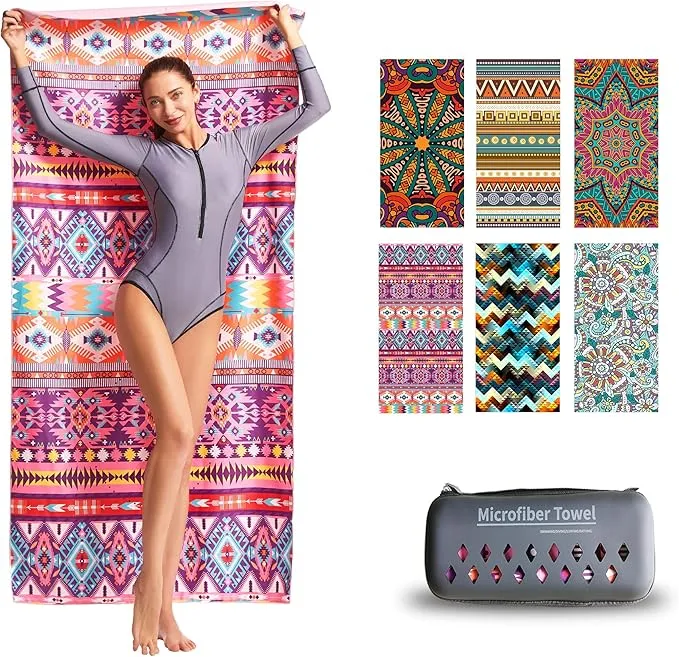 Hiturbo Microfiber Beach Towel-Quick Fast Dry Super Bath Towels Absorbent Lightweight Pool Beach Blanket, Ultra Compact Perfect for Travel Pool Swimming Bath Camping Yoga Gym Sports