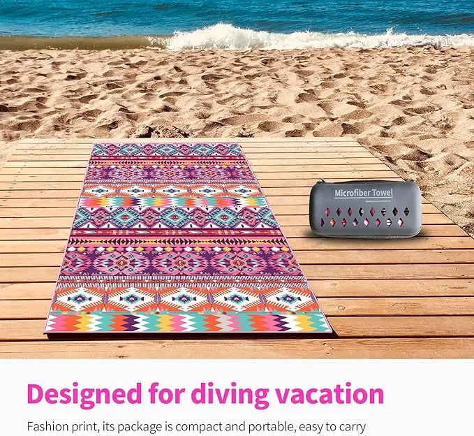 Hiturbo Microfiber Beach Towel-Quick Fast Dry Super Bath Towels Absorbent Lightweight Pool Beach Blanket, Ultra Compact Perfect for Travel Pool Swimming Bath Camping Yoga Gym Sports
