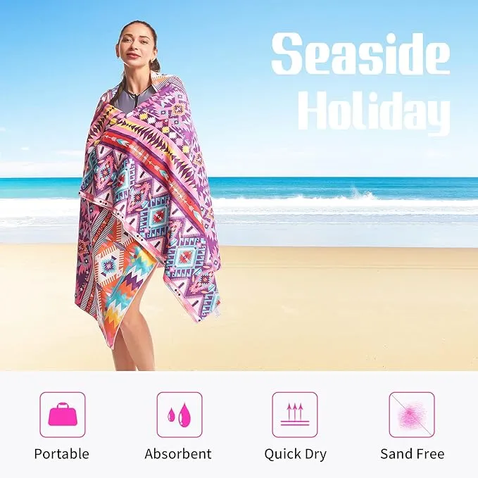 Hiturbo Microfiber Beach Towel-Quick Fast Dry Super Bath Towels Absorbent Lightweight Pool Beach Blanket, Ultra Compact Perfect for Travel Pool Swimming Bath Camping Yoga Gym Sports