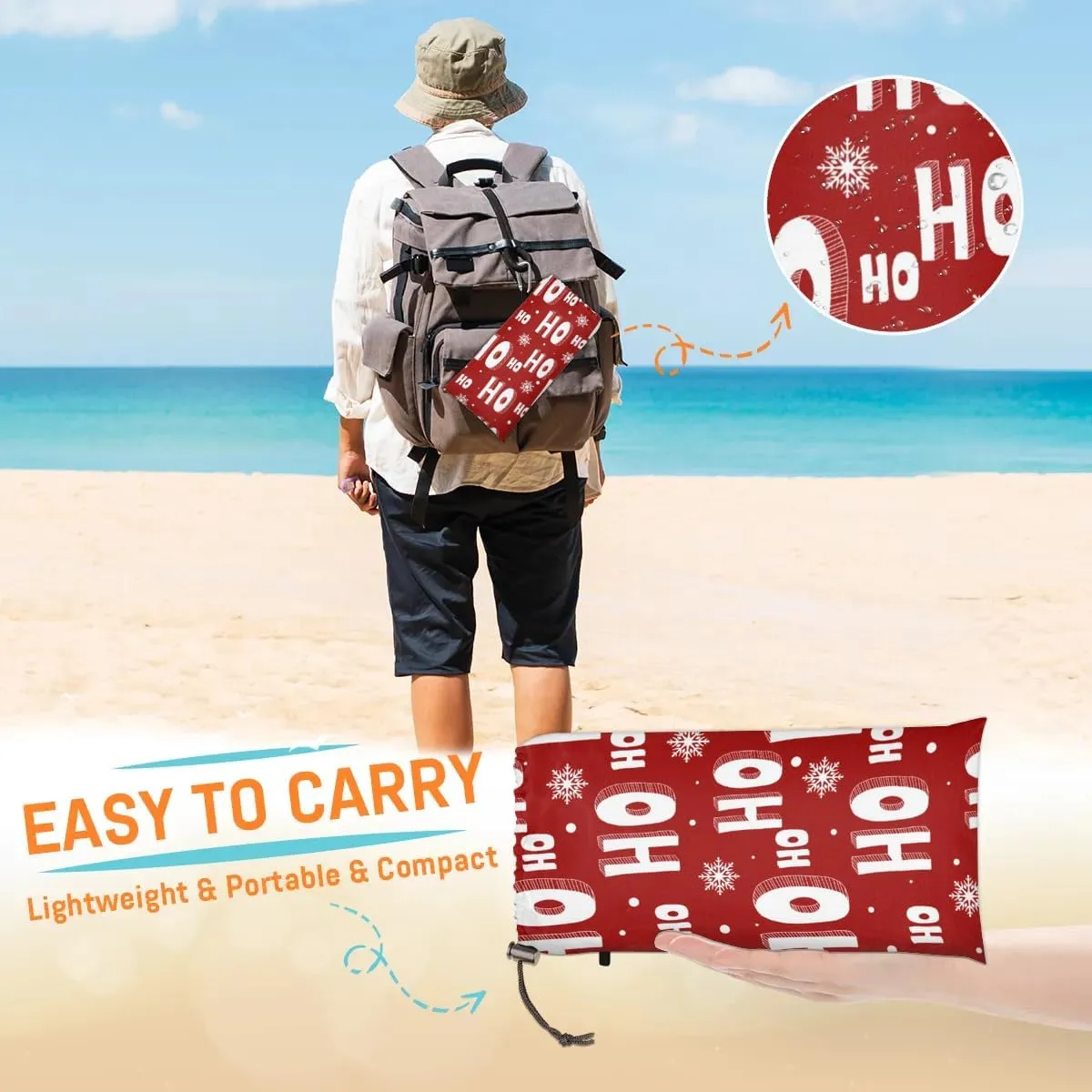 HO Patterns Beach Blanket, Sandproof Beach Mat, 68 x 59 Waterproof Quick Drying Sand Free Mat with 4 x Ground Spikes for Outdoor Travel Camping Hiking, Snowflake