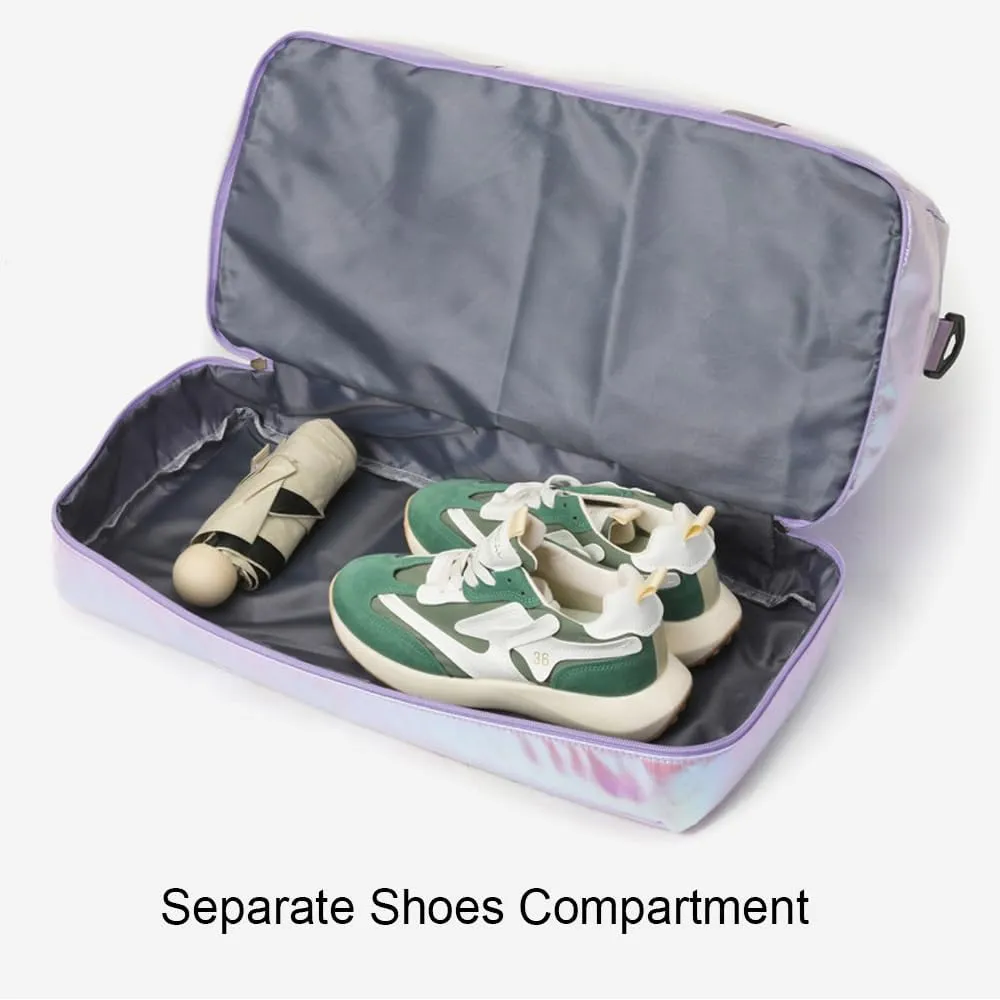 Holographic Shimmering Gym Duffle Bag with Shoes Compartment & Wet Pocket, Women Weekend Overnight Travel Bag Gymnastic Dance Bag for Girl (colorful)