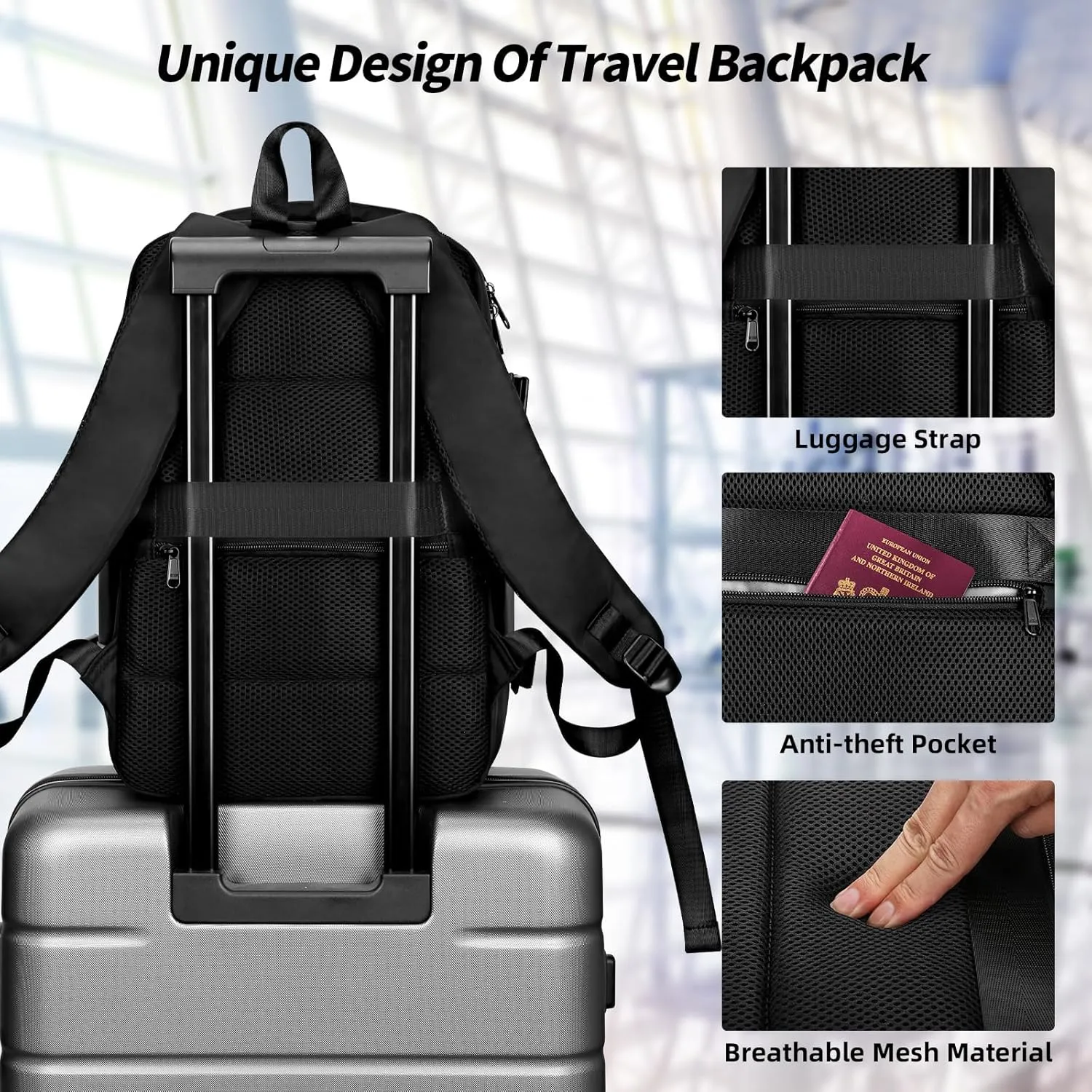 HOMIEE Ryanair Personal Item 40x20x25 Travel Bag, 20L Carry on Backpack Flight Approved Underseat Hand Luggage Cabin Bag Fits 15.6 Inch Laptop for Weekender Gifts, Black