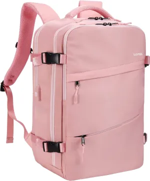 HOMIEE Travel Backpack for Women Airline Approved, 15.6 Inch Laptop Backpack Personal Item Size, Lightweight Carry On Nurse Bag, Pink