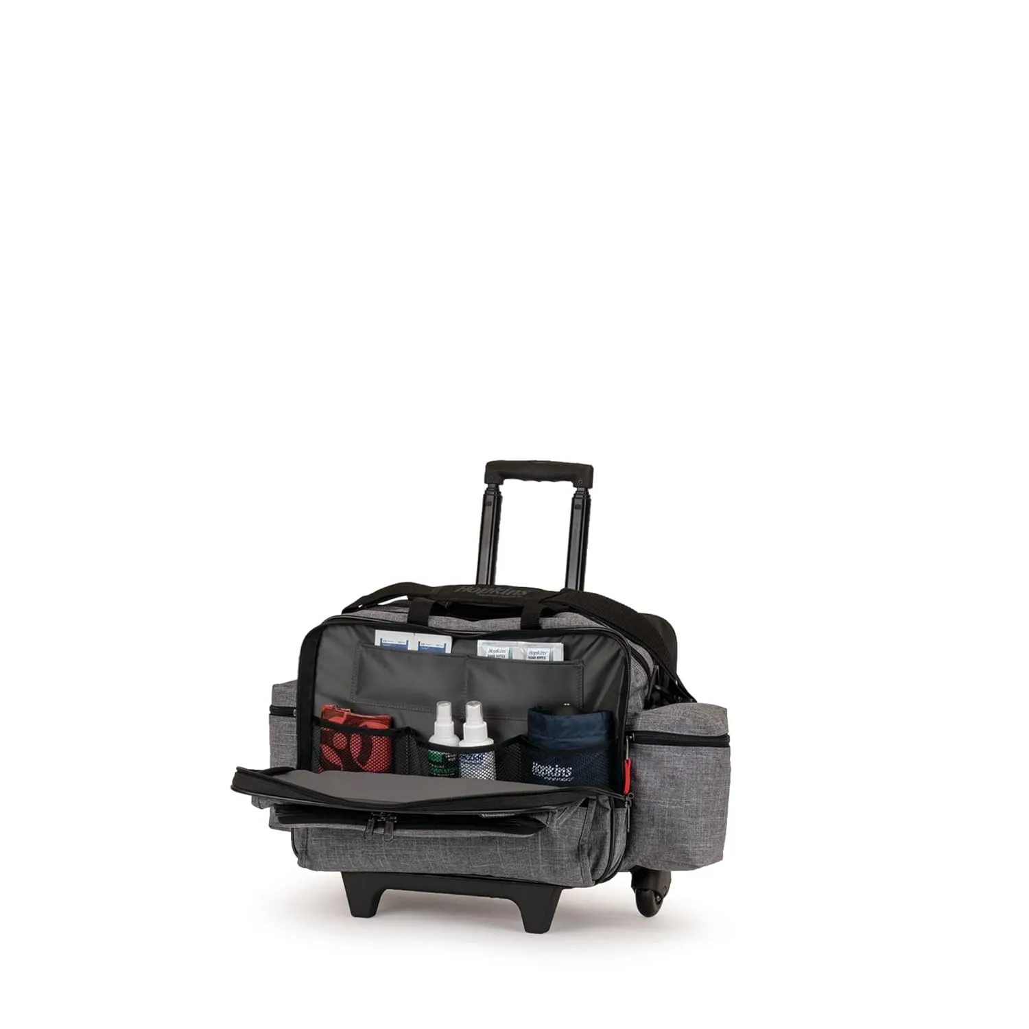 Hopkins Medical Products Antimicrobial Rolling Medical Bag: Waterproof, Lockable File Pocket, Wide Wheel Base - Perfect for Busy Healthcare Pros, 36.5" Handle