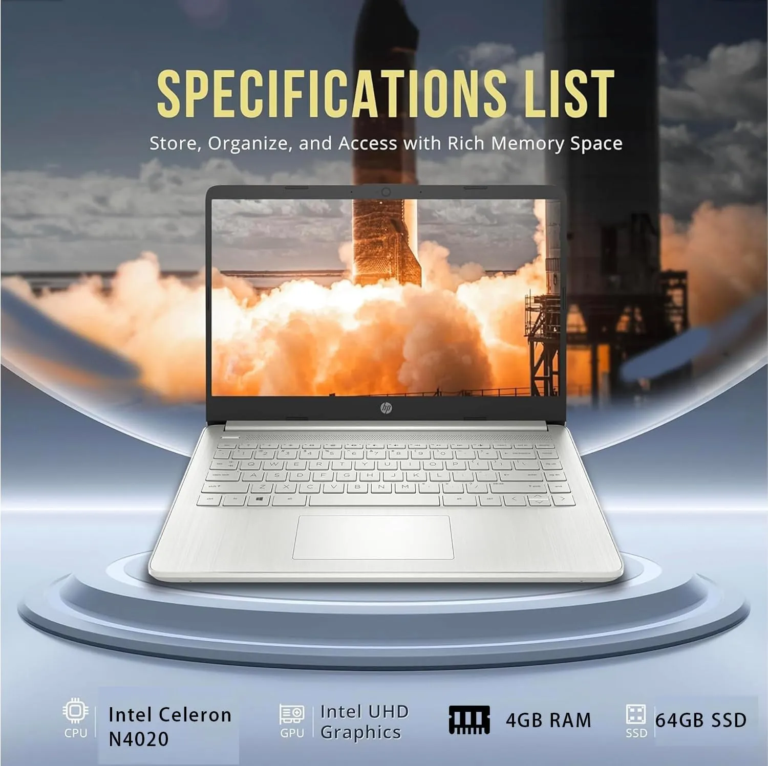 HP 14 Inch Laptop, Intel Celeron Dual-core Processor, 32GB RAM, 64GB Storage, Windows 10 Home, Pale Gold and Natural Silver, 11 Hours Battery Life, Thin and Light, Fast Charge