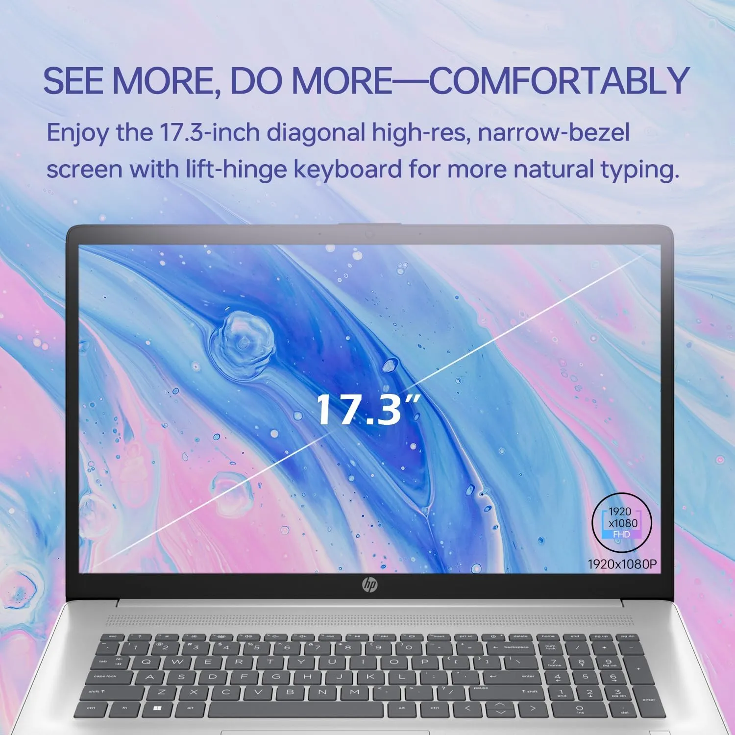 HP 17t Performance Business Laptop, 17.3" FHD, Intel Core i7-1355U, 32GB RAM, 2TB SSD, Fingerprint Reader, HDMI, SuperSpeed USB, Wi-Fi 6, Backlit Keyboard, Windows 11 Pro, Silver
