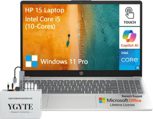 HP 2025 15.6 Laptop Touchscreen Computer, Intel 10-Core i5, Touch Screen Laptop 15 Inch, 64GB RAM 2.5TB Storage (2TB SSD 512GB Docking Set), Windows 11 Pro Lifetime Office, 10-Key Number Pad