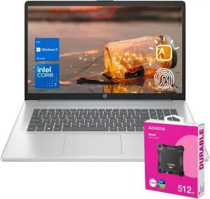 HP 2025 Essential Laptop, 17.3" FHD, Intel Core 7 150U (Up to 5.4 GHz), 64GB RAM, 2TB SSD, Fingerprint Reader, Backlit Keyboard, Wi-Fi 6, Win 11 Pro, Blue, Bundle with ADATA 512 External SSD