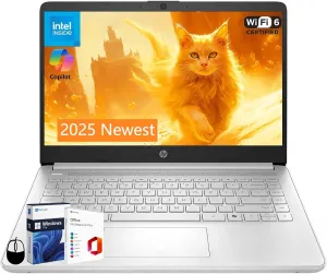 HP 2025 New Student Business Laptop, Intel N150 CPU(Beats N4120), 14 Inch LED Screen, 16GB RAM, 384GB Storage(128GB UFS 256GB MSD), Wi-Fi 6, Copilot AI, Office Pro Lifetime, Windows 11 Pro,w/Mouse