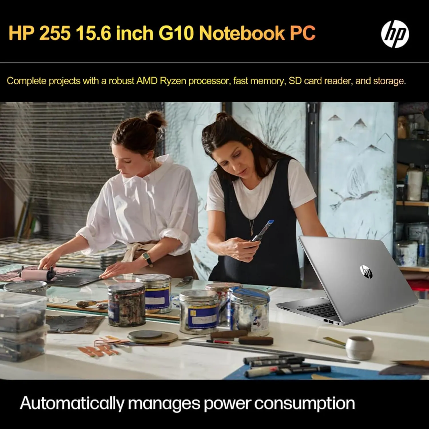 HP 255 G10 Laptop for Home or Work, 16GB RAM, 1TB SSD Storage, 15.6" Full HD, Ryzen 3 7330U (Beat Intel i5-1135G7), HDMI, USB-C, Windows 11 Pro, Ethernet Port Hub