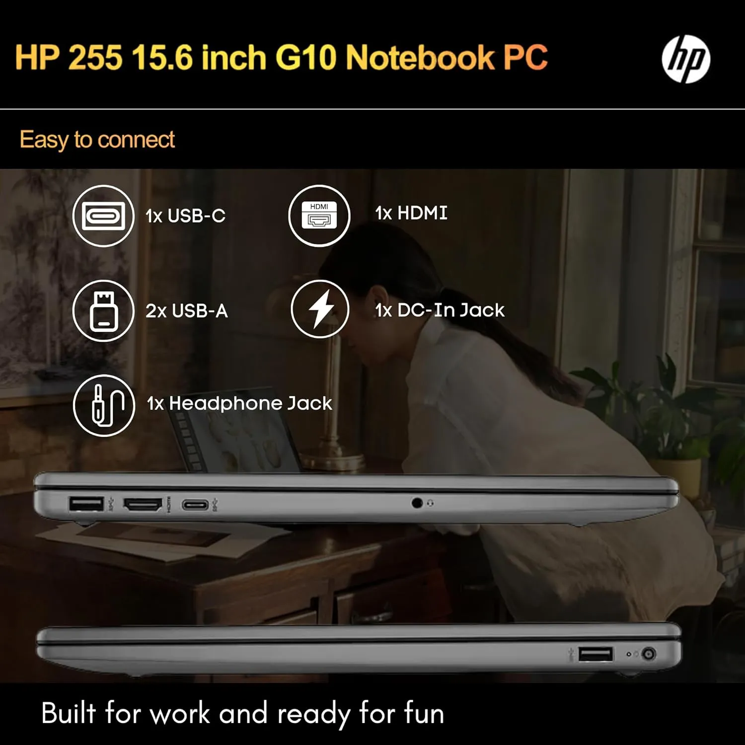 HP 255 G10 Laptop for Home or Work, 16GB RAM, 1TB SSD Storage, 15.6" Full HD, Ryzen 3 7330U (Beat Intel i5-1135G7), HDMI, USB-C, Windows 11 Pro, Ethernet Port Hub