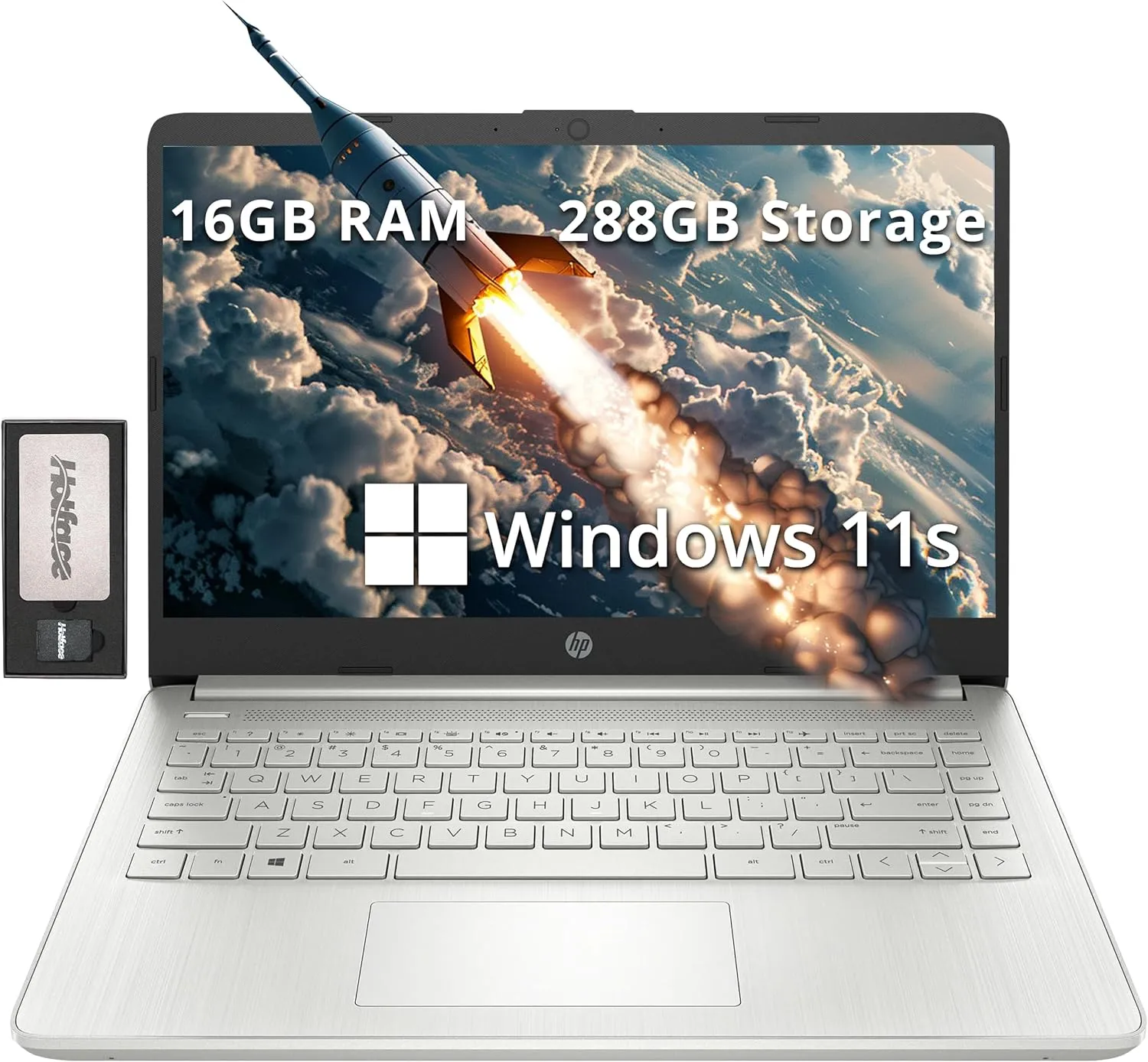 HP Stream 14" HD BrightView Laptop, Intel Pentium Silver N5030, 16GB RAM, 288GB Storage (128GB SSD   160GB Docking Station Set), Intel UHD Graphics, 720p Camera, 1 Year Office 365, Win 11 S, Silver