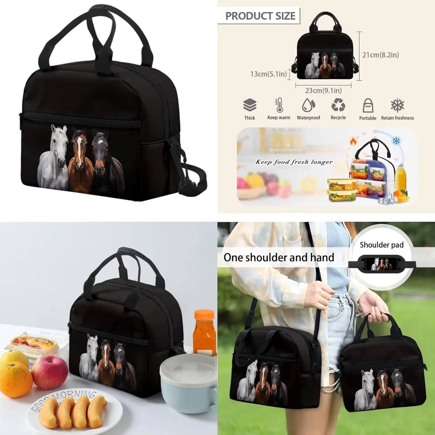 HUGS IDEA 3d Horse Backpack for Kids School Backpack Set for Boys 3Piece Schoolbag Set with Lunchbox Pencil Case Lightweight Kids Book Bags for Boys 10-12 Kids Casual Daypack Rucksack
