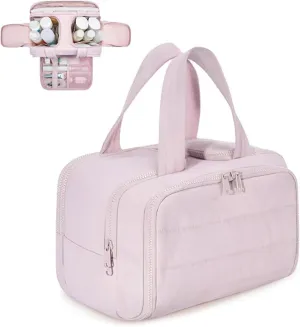 Humidity Travel Cosmetic Bag,Humidityt Large Capacity Wide-Open Travel Cosmetic Bag,0.6lb Lightweight Large Wide-open Bag With Handle for Journey,Toiletries,Essentials (Pink)
